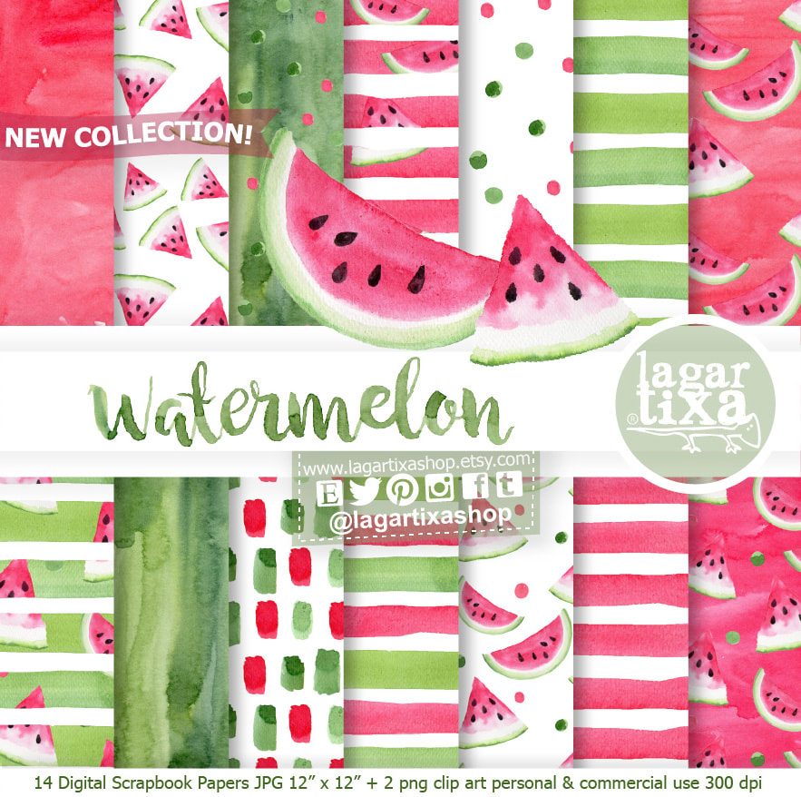 Watermelon Digital Papers And Backgrounds for Summer Scrapbook